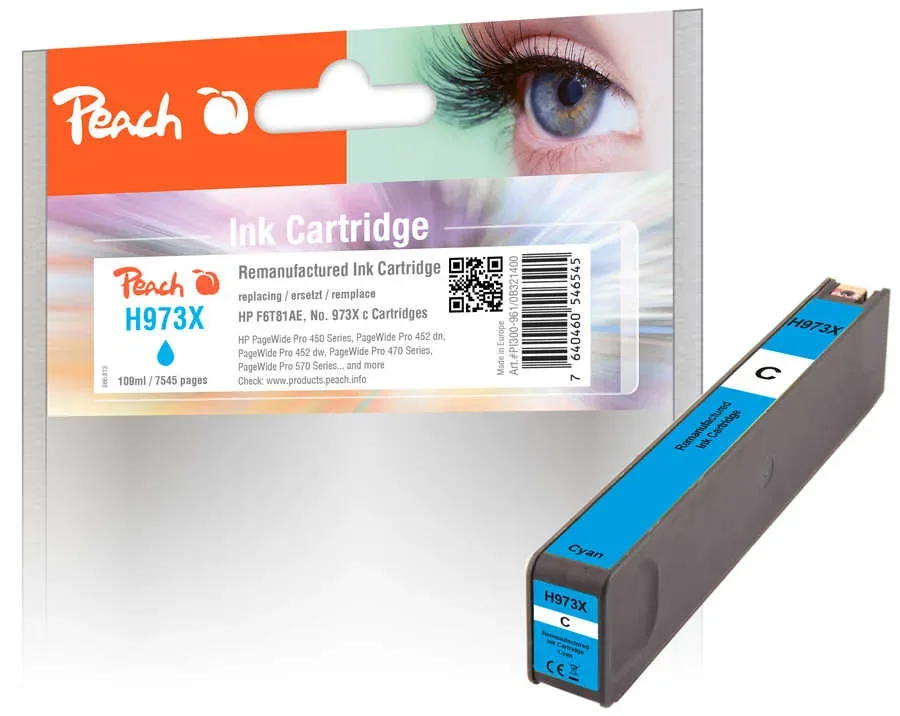 Peach HP 973 XC Druckerpatrone XL cy ersetzt HP No. 973X C, F6T81AE für z.B. HP PageWide Pro 450, HP PageWide Pro 452 dn, HP PageWide Pro 452 dw