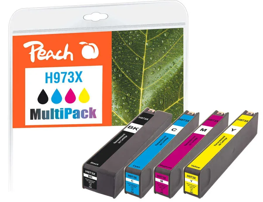 Peach HP 973 X 4 Druckerpatronen XL (bk, c/m/y) ersetzt HP No. 973X, L0S07AE, F6T81AE, F6T82AE, F6T83AE für z.B. HP PageWide Pro 450