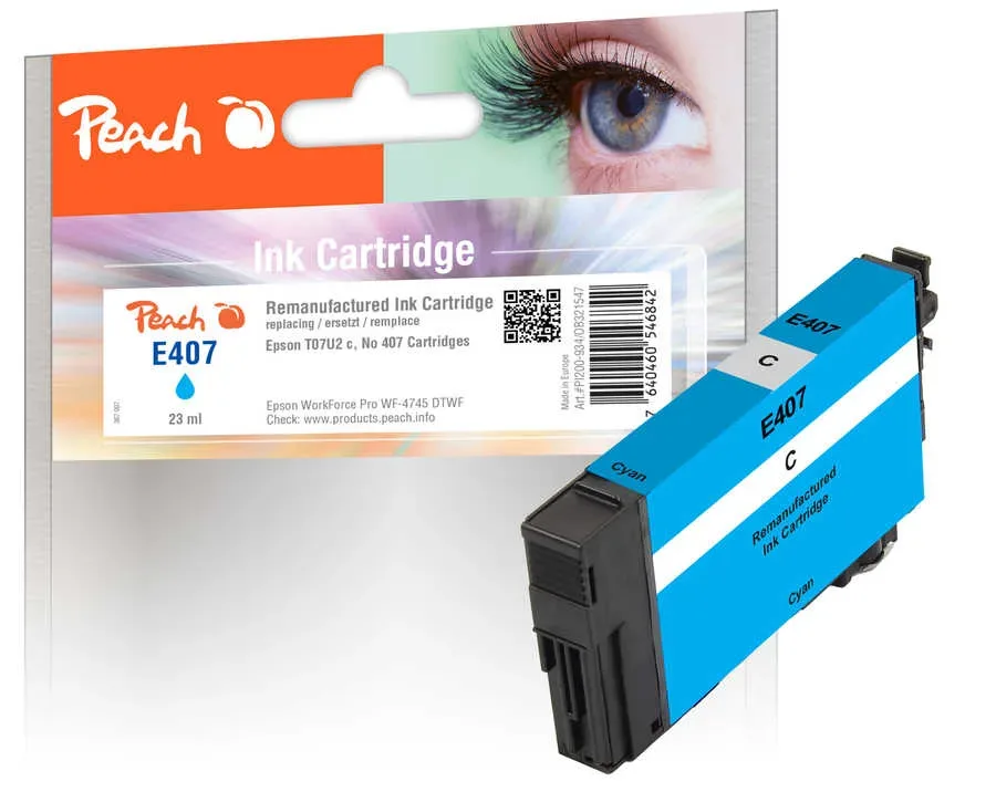 Peach E407 C Druckerpatrone cy ersetzt Epson No. 407C, C13T07U240 für z.B. Epson WorkForce Pro WF -4745 DTWF