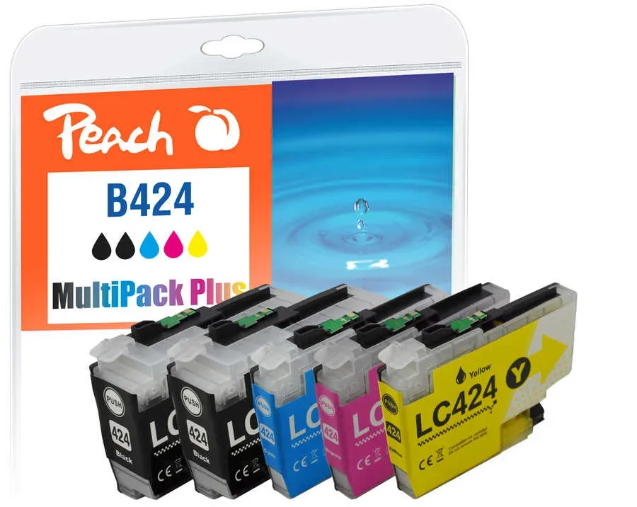Peach B424 Druckerpatrone (2*bk, c/m/y) ersetzt Brother LC-424 für z.B. Brother DCPJ 1200 W, Brother DCPJ 1200 DW, Brother DCPJ 1200 WE ecopro