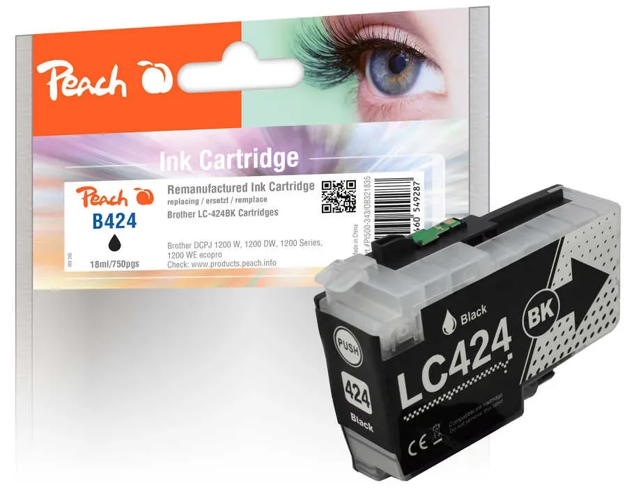 Peach B424 BK Druckerpatrone bk ersetzt Brother LC-424BK für z.B. Brother DCPJ 1200 W, Brother DCPJ 1200 DW, Brother DCPJ 1200 WE ecopro