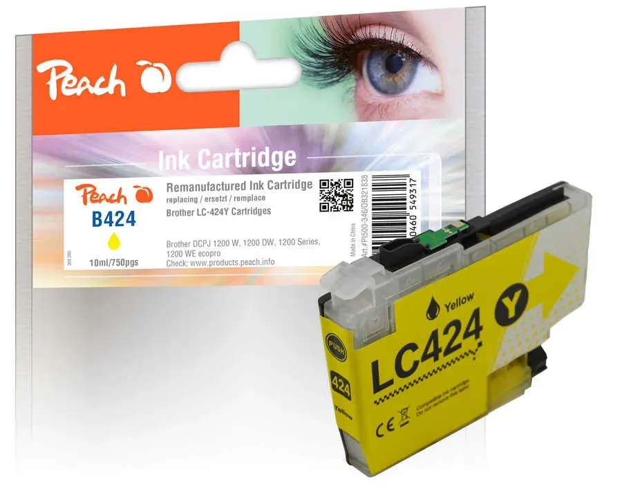 Peach B424 Y Druckerpatrone ye ersetzt Brother LC-424Y für z.B. Brother DCPJ 1200 W, Brother DCPJ 1200 DW, Brother DCPJ 1200 WE ecopro