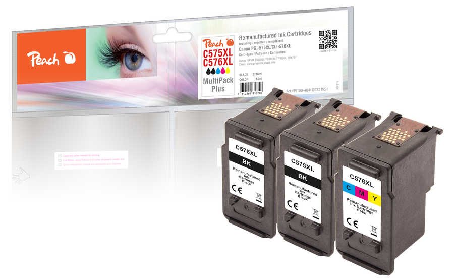 Peach C575 XL 3 Druckköpfe XL (2*bk, col) ersetzt Canon PG-575XL, CL-576XL für z.B. Canon Pixma TR 4755 i, Canon Pixma TS 3550 i, Canon Pixma TS 3500