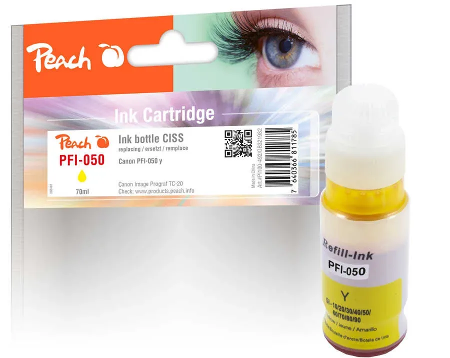 Peach C050 Tintenbehälter pigm. ye ersetzt Canon PFI-050 für z.B. Canon imagePROGRAF TC -20, Canon imagePROGRAF TC -20 M, Canon imagePROGRAF TC -21
