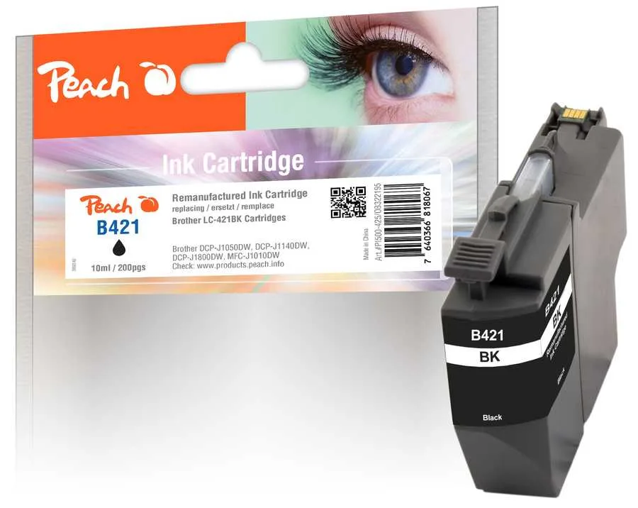 Peach B421 BK Druckerpatrone bk ersetzt Brother LC-421BK für z.B. Brother MFCJ 1010 DW, Brother DCPJ 1050 DW, Brother DCPJ 1140 DW
