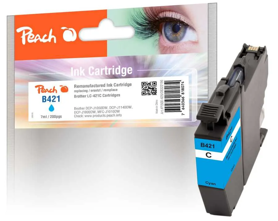 Peach B421 C Druckerpatrone cy ersetzt Brother LC-421C für z.B. Brother MFCJ 1010 DW, Brother DCPJ 1050 DW, Brother DCPJ 1140 DW, Brother DCPJ 1800 DW