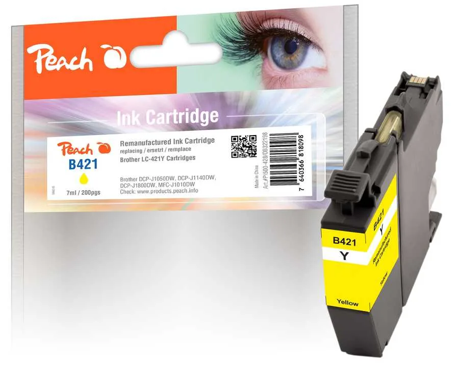 Peach B421 Y Druckerpatrone ye ersetzt Brother LC-421Y für z.B. Brother MFCJ 1010 DW, Brother DCPJ 1050 DW, Brother DCPJ 1140 DW, Brother DCPJ 1800 DW