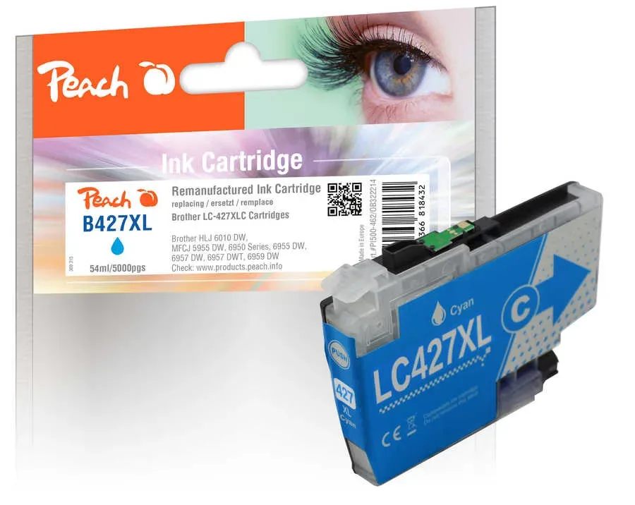 Peach B427 XLC Druckerpatrone XL cy ersetzt Brother LC-427XLC für z.B. Brother HLJ 6010 DW, Brother MFCJ 5955 DW, Brother MFCJ 6950