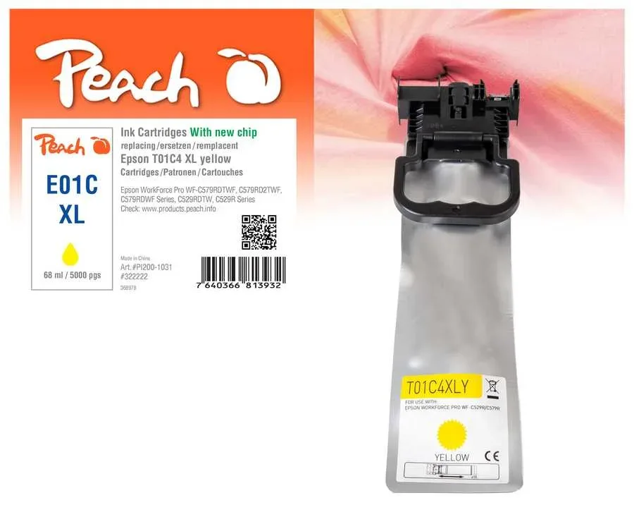 Peach E1C4 Druckerpatrone XL ye ersetzt Epson T01C4, C13T01C400 für z.B. Epson WorkForce Pro WFC 529 R DTW, Epson WorkForce Pro WFC 570