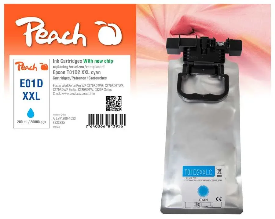 Peach E1D2 Druckerpatrone XL cy ersetzt Epson T01D2, C13T01D200 für z.B. Epson WorkForce Pro WFC 529 R DTW, Epson WorkForce Pro WFC 570
