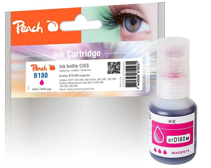 Peach B180 Tintenbehälter ma ersetzt Brother BTD180M für z.B. Brother DCPT 580 DW, Brother DCPT 580, Brother DCPT 583 DW, Brother DCPT 780 DW