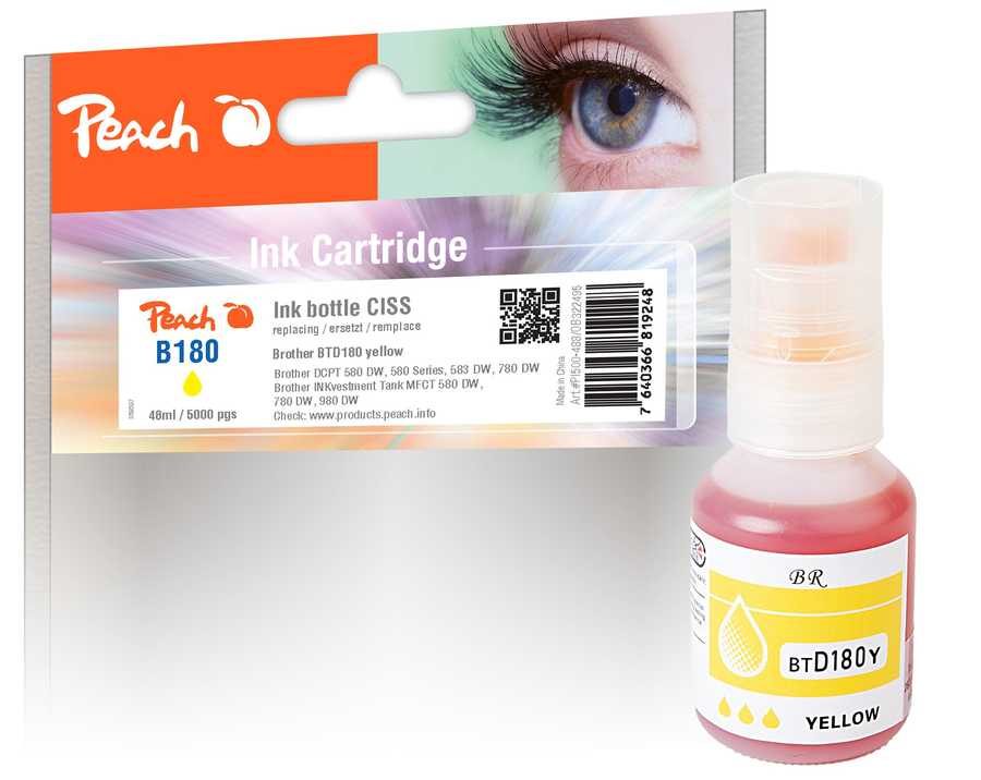 Peach B180 Tintenbehälter ye ersetzt Brother BTD180Y für z.B. Brother DCPT 580 DW, Brother DCPT 580, Brother DCPT 583 DW, Brother DCPT 780 DW