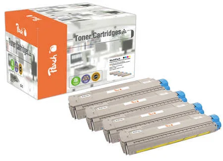 Peach O4464-3001-4 4 Toner (bk, c/m/y) ersetzt OKI No. 4464-3001-4 , 44643001-3004 für z.B. OKI C 800, OKI C 801 DN, OKI C 801 N, OKI C 821 DN