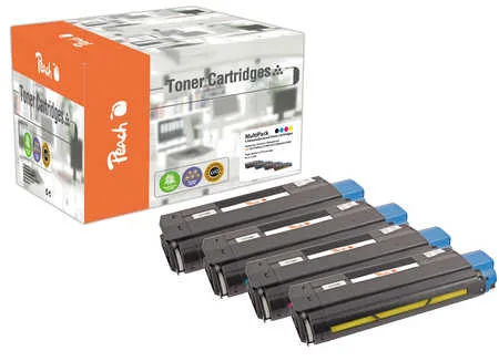 Peach O4212-7405-8 4 Toner (bk, c/m/y) ersetzt OKI No. 4212-7405-8 , 42127405-7408 für z.B. OKI C 5100, OKI C 5100 N, OKI C 5150 N, OKI C 5200