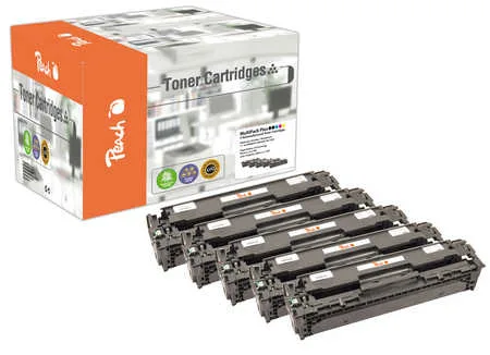 Peach HP 125 A 5 Toner (2*bk, c/m/y) ersetzt HP No. 125A, CB540A*2, CB541A, CB542A, CB543A für z.B. HP Color LaserJet CP 1515 N