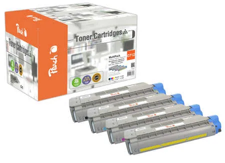 Peach O4650-76 4 Toner (bk, c/m/y) ersetzt OKI 46507616, 46507615, 46507614, 46507613 für z.B. OKI C 712 DN, OKI C 712 N, OKI C 712