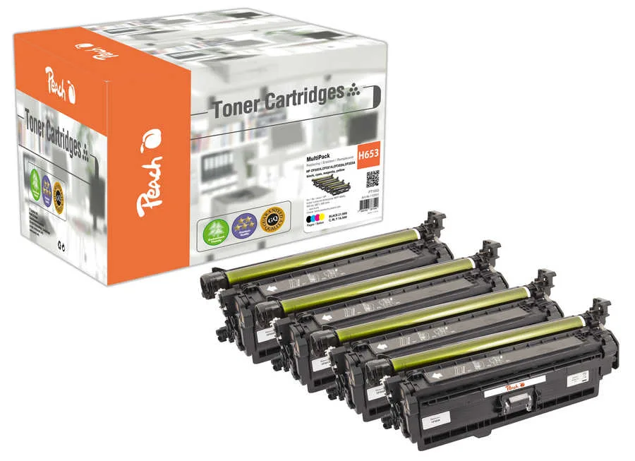 Peach HP 653 X 4 Toner (bk, c/m/y) ersetzt HP No. 653X, CF320X, CF321A, CF322A, CF323A für z.B. HP Color LaserJet Enterprise Flow MFP M 680 z