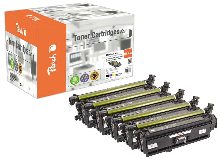 Peach HP 507 A 4 Toner (bk, c/m/y) ersetzt HP No. 507A, CE400A, CE401A, CE402A, CE403A für z.B. HP LaserJet Enterprise 500 color M 551 dn