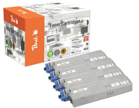 Peach O4648/49 4 Toner XL (bk, c/m/y) ersetzt OKI 46490608, 46490607, 46490606, 46490605 für z.B. OKI C 532 DN, OKI C 542 DN, OKI MC 563 DN