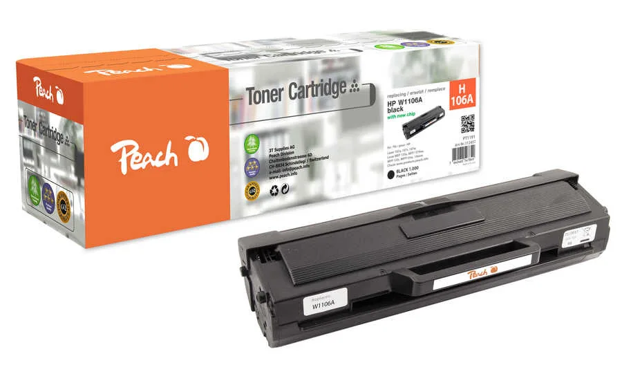 Peach HP 106 A Toner bk ersetzt HP No. 106A, W1106A für z.B. HP Laser 107 a, HP Laser 107 r, HP Laser 107, HP Laser 107 w, HP Laser MFP 130