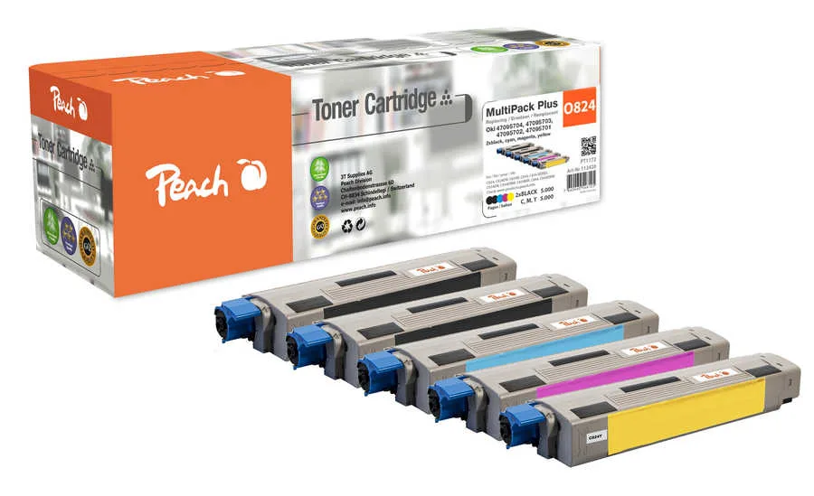 Peach O47095701-4 5 Toner (2*bk, c/m/y) ersetzt OKI No. 47095701-4 für z.B. OKI C 834 DN, OKI C 834, OKI C 824 dn, OKI C 824 n, OKI C 824