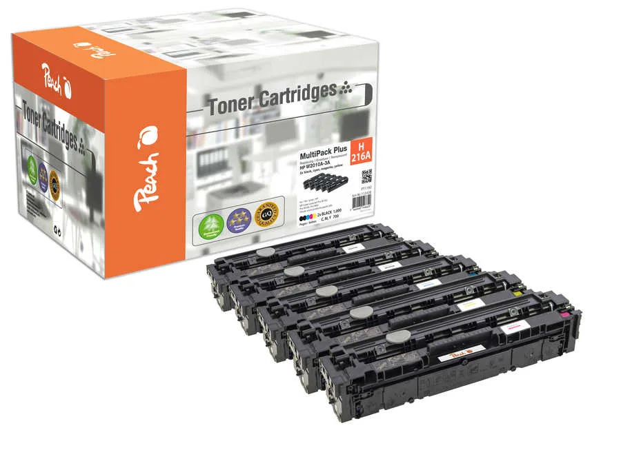 Peach HP 216 A 5 Toner (2*bk, c/m/y) ersetzt HP No. 216A, W2410A*2, W2411A, W2412A, W2413A für z.B. HP Color LaserJet Pro M 155 nw