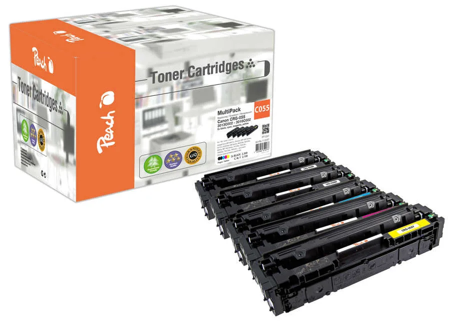 Peach HP 055 5 Toner (2*bk, c/m/y) ersetzt Canon CRG-055, 3016C002*2, 3015C002, 3014C002, 3013C002 für z.B. Canon iSENSYS LBP -660
