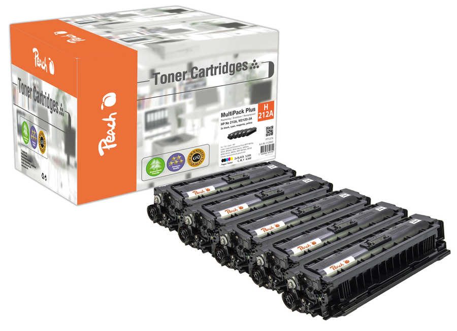 Peach HP 212 A 5 Toner (2*bk, c/m/y) ersetzt HP No. 212A, W2120A*2, W2121A, W2122A, W2123A für z.B. HP Color LaserJet Enterprise M 554