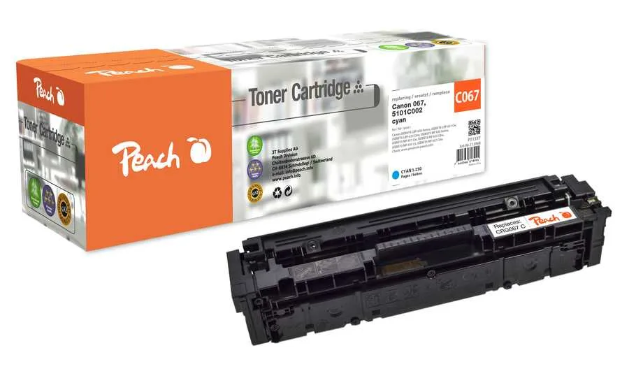 Peach HP 207-W2210/1/2/3-C067 Toner cy ersetzt Canon 067 c, 5101C002 für z.B. Canon iSENSYS MF 651 Cw, Canon iSENSYS MF 650