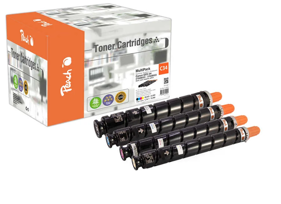 Peach CV34 Spar Pack Toner (bk, c/m/y) ersetzt Canon EXV-34, 3782B003, 3783B003, 3784B003, 3785B003 für z.B. Canon imageRUNNER Advance C 2000