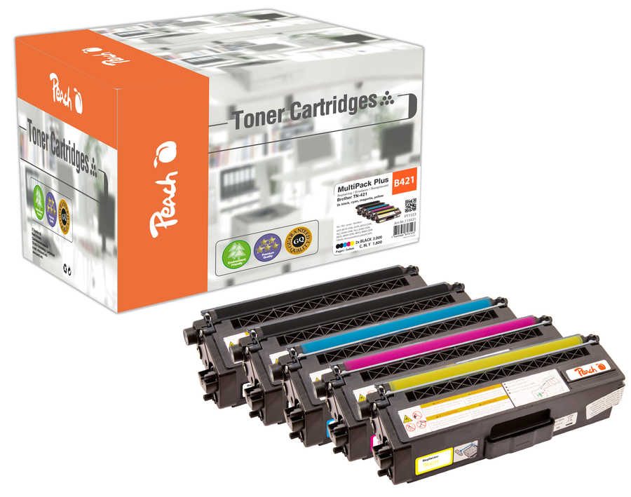 Peach B421 5 Toner (2*bk, c/m/y) ersetzt Brother TN-421 für z.B. Brother DCPL 8410 CDW, Brother MFCL 8690 CDW, Brother DCPL 8410 CDN