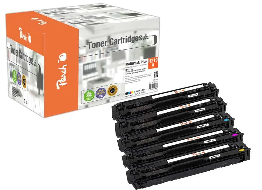 Peach HP 219 A 5 Toner (2*bk, c/m/y) ersetzt HP No. 219A, W2190A*2, W2191A, W2192A, W2193A für z.B. HP Color LaserJet Pro MFP 3302 sdw