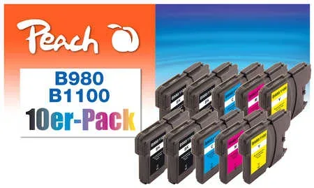 Peach B980/1100VALBP 10 Druckerpatronen XL (2*bk, bk, c/m/y) ersetzt Brother LC-980/1100VALBP für z.B. Brother DCP -145 C, Brother DCP -160