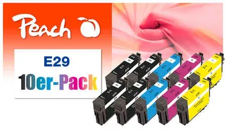 Peach E29 10 Druckerpatronen (2*bk, bk, c/m/y) ersetzt Epson T2986, No. 29, C13T29864010 für z.B. Epson Expression Home XP -235