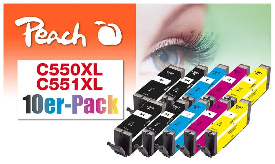Peach C550 XL 10 Druckerpatronen XL (2*bk, bkph, c/m/y) ersetzt Canon PGI-550XL, CLI-551XL für z.B. Canon Pixma IP 7200, Canon Pixma MX 925