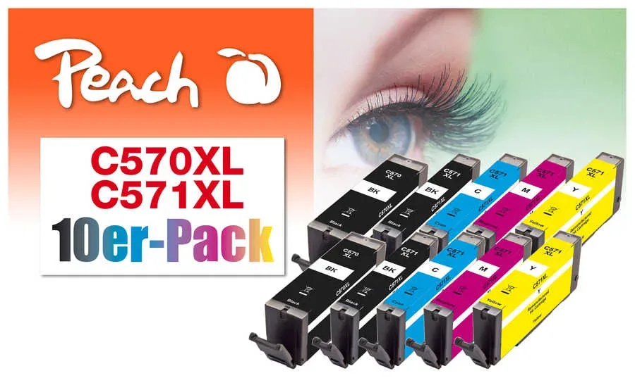 Peach C570 XL 10 Druckerpatronen XL (2*bk, bkph, c/m/y) ersetzt Canon PGI-570XL, CLI-571XL für z.B. Canon Pixma MG 5750, Canon Pixma MG 7750