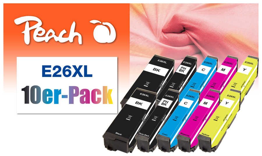 Peach E26 XL 10 Druckerpatronen XL (2*bk, bk, c/m/y) ersetzt Epson No. 26XL, C13T26364010 für z.B. Epson Expression Premium XP -510