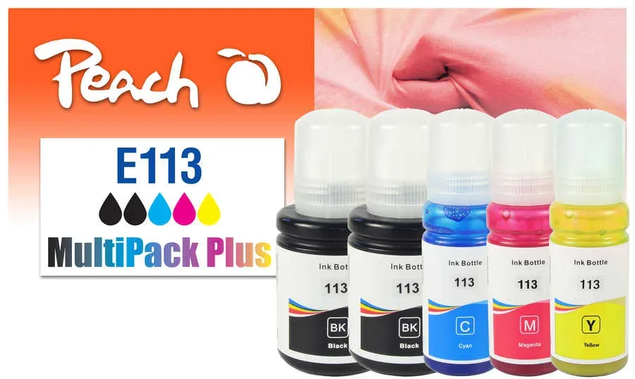 Peach E113 4 Druckerpatronen (2*bk, c/m/y) ersetzt Epson No. 113, T06B1*2, T06B2, T06B3, T06B4 für z.B. Epson EcoTank ET -16150