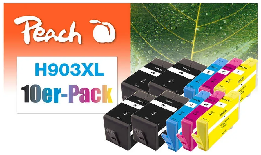 Peach HP 903 XL 10 Druckerpatronen XL (2*bk, bk, c/m/y) ersetzt HP No. 903XL, T6M15AE*4, T6M03AE*2, T6M07AE*2, T6M11AE*2 für z.B. HP OfficeJet Pro 6970