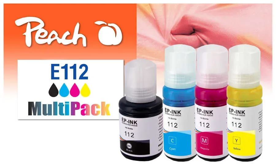 Peach E112 Spar Pack Druckerpatronen (bk, c/m/y) ersetzt Epson No. 112 für z.B. Epson EcoTank L 11160, Epson EcoTank L 15150, Epson EcoTank L 15160