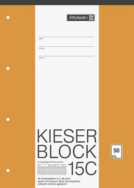 BRUNNEN 15C Notizblock A4 Kariert Papier Nicht perforiert 50 Blatt
