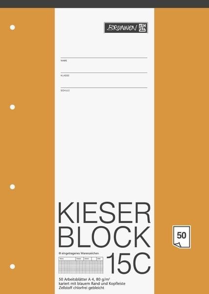 BRUNNEN 15C Notizblock A4 Kariert Papier Nicht perforiert 50 Blatt