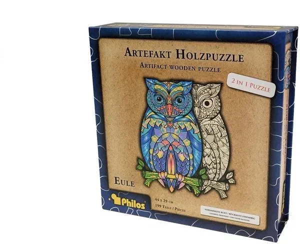 Artefakt Holzpuzzle 2 in 1 Eule, 199 Teile, in magnetischer Klappschachtel