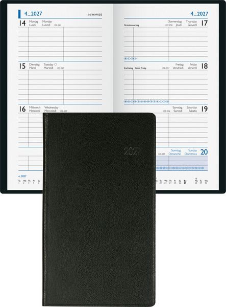 BIELLA Taschenagenda Budget 2027 830360020027U 1W/2S schwarz ML 8.7x15.3cm