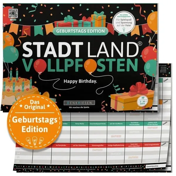 Denkriesen Stadt Land Vollpfosten A4 Block Geburtstags Edition -DE-