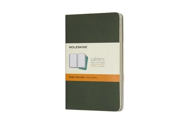 Moleskine Cahier Pocket/A6, 3er Set, Liniert, Kartoneinband, Myrtengrün