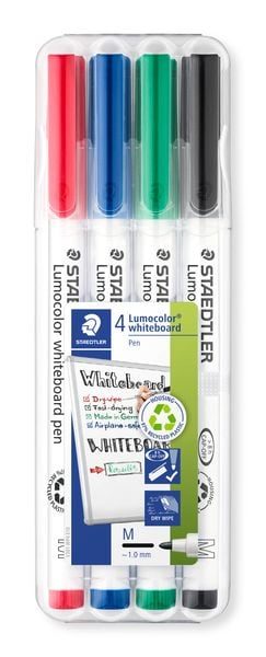 Staedtler Whiteboardmarker Lumocolor whiteboard pen 301 Schwarz, Rot, Blau, Grün 301 WP4 4 St./Pack.