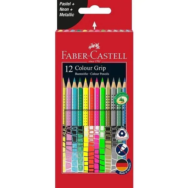 FABER-CASTELL Colour Grip 12er-Kartonetui 201569 4xPastell,4xNeon,4xMetallic