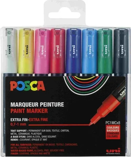 POSCA PC-1MC Farbmarker Kalligraphie Farbig assortiert 8 Stück