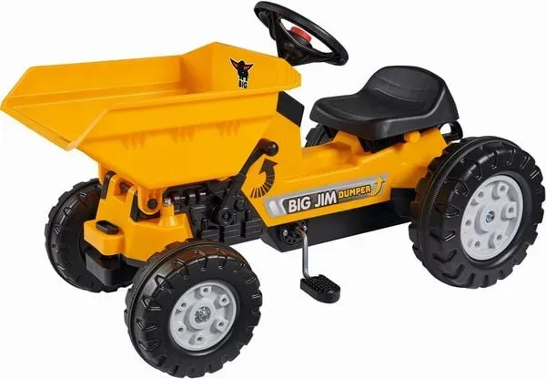 BIG 800056568 - Tret-Traktor, Jim Dumper Muldenkipper, gelb, Aufsitz-Kindertraktor ab 3 Jahren